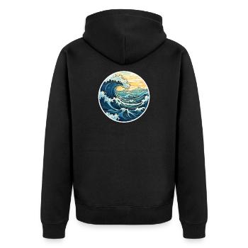 Japanische Welle – Vintage Hokusai Meer Stil - Unisex Premium Bio Zip Hoodie - Schwarz - Hinten - Nico (187cm)