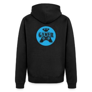 gamer fitness controller icon logo team gaming - Unisex Premium Organic Zip Hoodie - black - Back - Nico (187cm)