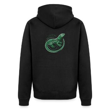 lézard nuances de vert, motifs aborigènes, tribal - Veste à capuche bio Premium Unisexe - noir - Dos - Nico (187cm)