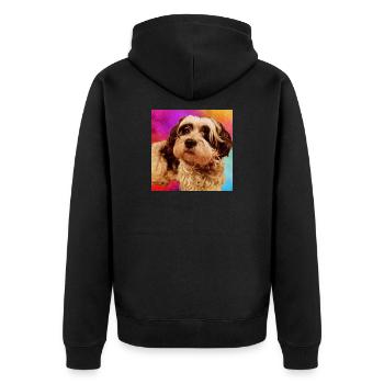 Hundeporträt mit buntem Hintergrund - Unisex Premium Bio Zip Hoodie - Schwarz - Hinten - Nico (187cm)
