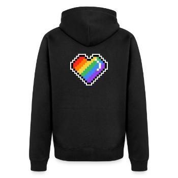Pixel Regenbogenherz - Unisex Premium Bio Zip Hoodie - Schwarz - Hinten - Nico (187cm)
