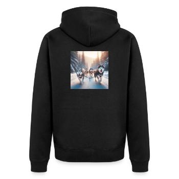 Huskys auf einem Schlitten - Unisex Premium Bio Zip Hoodie - Schwarz - Hinten - Nico (187cm)