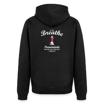 Leuchtturm Peenemünde vor Insel Usedom Deutschland - Unisex Premium Bio Zip Hoodie - Schwarz - Hinten - Nico (187cm)