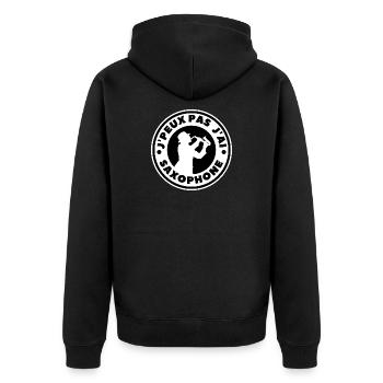 Ich kann kein Saxophon haben - Unisex Premium Bio Zip Hoodie - Schwarz - Hinten - Nico (187cm)