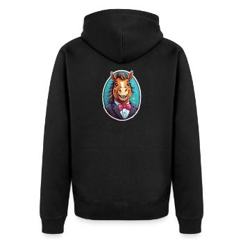 Elegantes Pferd im Anzug - Unisex Premium Bio Zip Hoodie - Schwarz - Hinten - Nico (187cm)
