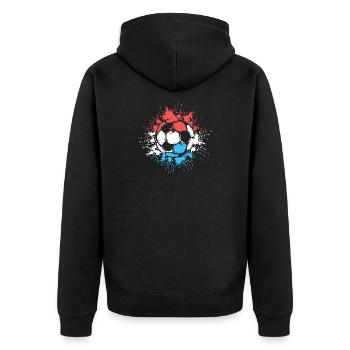 Fußball Farbexplosion Niederlande Team Fußballer - Unisex Premium Bio Zip Hoodie - Schwarz - Hinten - Nico (187cm)