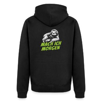 Mach ich morgen Faultier Spruch Prokrastination - Unisex Premium Bio Zip Hoodie - Schwarz - Hinten - Nico (187cm)