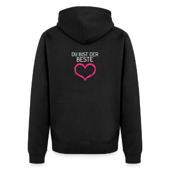 Du bist der Beste Herz Geschenk - Unisex Premium Bio Zip Hoodie - Schwarz - Hinten - Nico (187cm)