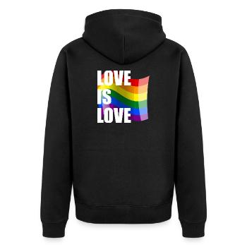 Regenbogen Liebe Wellen-Design - Unisex Premium Bio Zip Hoodie - Schwarz - Hinten - Nico (187cm)
