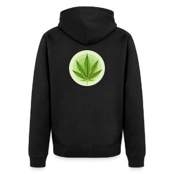 Kreisförmiges grafisches Cannabisblatt - Unisex Premium Bio Zip Hoodie - Schwarz - Hinten - Nico (187cm)