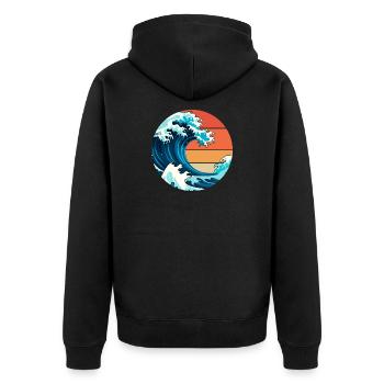 Japanische Welle - Unisex Premium Bio Zip Hoodie - Schwarz - Hinten - Nico (187cm)