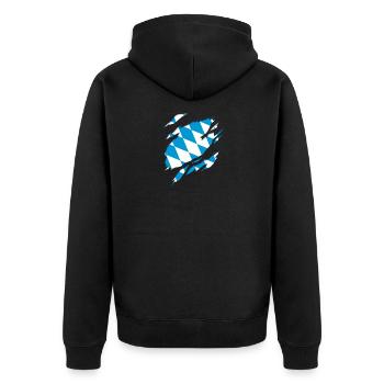 Bayern Fahne und Wappen 3D Reiß-Effekt. - Unisex Premium Bio Zip Hoodie - Schwarz - Hinten - Nico (187cm)