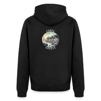 Korfu Griechenland Reise Design - Unisex Premium Bio Zip Hoodie - Schwarz - Hinten - Nico (187cm)