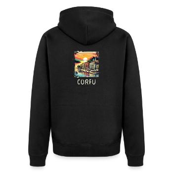 Korfu Griechenland Panorama Design - Unisex Premium Bio Zip Hoodie - Schwarz - Hinten - Nico (187cm)