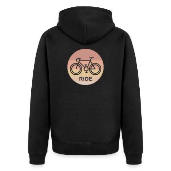 retro ride Rennrad Fahrrad Gravel SInglespeed Logo - Unisex Premium Bio Zip Hoodie - Schwarz - Hinten - Nico (187cm)
