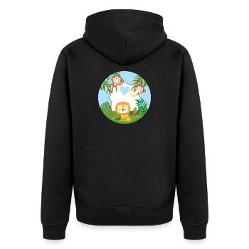 Friendship - Little Monkeys & Lion - Unisex Premium Organic Zip Hoodie - black - Back - Nico (187cm)