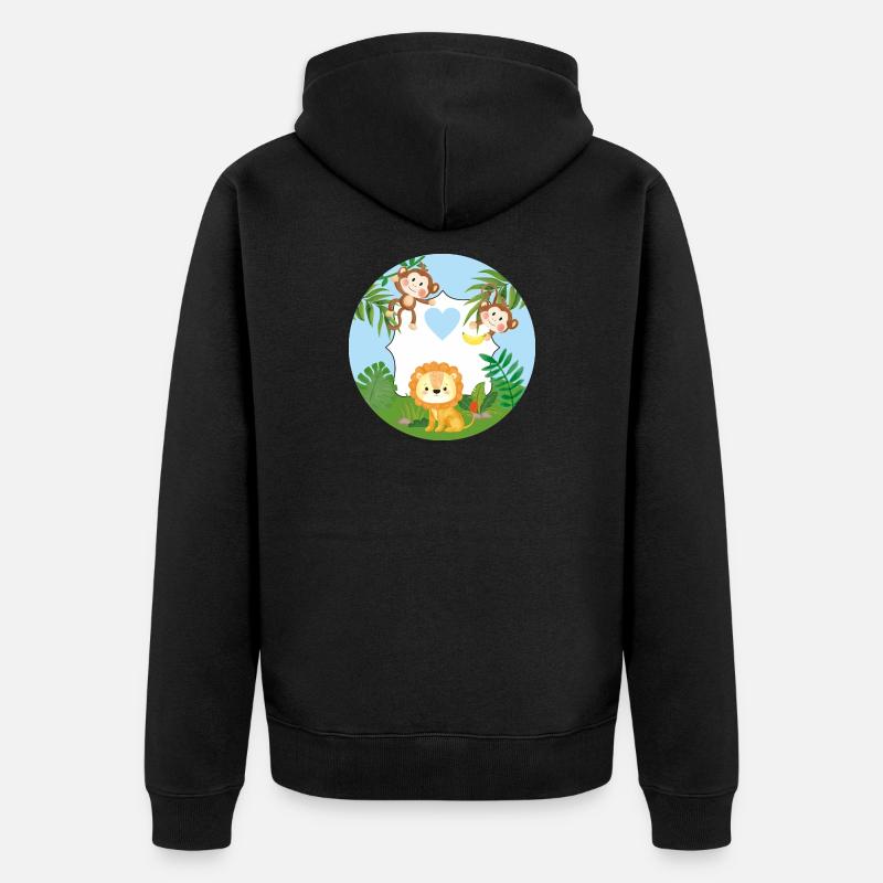 Freundschaft - Kleine Äffchen & Löwe  - Unisex Premium Bio Zip Hoodie - Schwarz