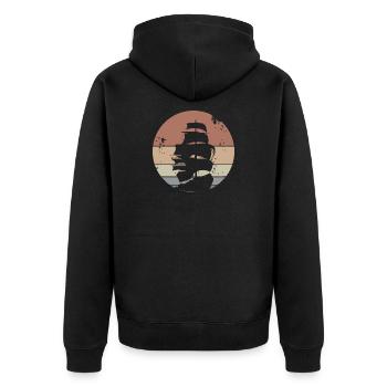 retro boat sailing ship old vintage moon icon - Unisex Premium Organic Zip Hoodie - black - Back - Nico (187cm)