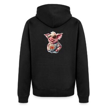 Pig mit Sonnenbrillen im Hawaii-Look - Unisex Premium Bio Zip Hoodie - Schwarz - Hinten - Nico (187cm)