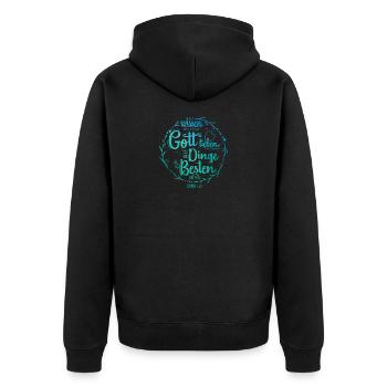 Denen die Gott lieben - Römer 8,28 - Unisex Premium Bio Zip Hoodie - Schwarz - Hinten - Nico (187cm)