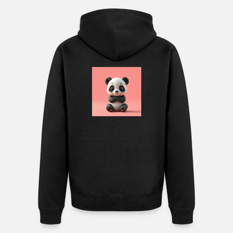 Panda mit Cartoon-Effekt - Unisex Premium Bio Zip Hoodie - Schwarz