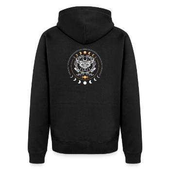 Himmlische Motten-Mandala - Unisex Premium Bio Zip Hoodie - Schwarz - Hinten - Nico (187cm)
