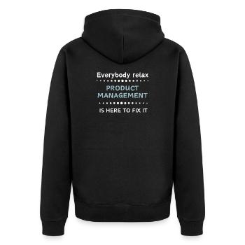 Product Management is here to fix it - Unisex Premium Bio Zip Hoodie - Schwarz - Hinten - Nico (187cm)