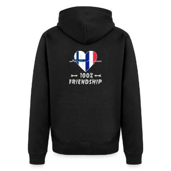 Finnland und Frankreich 100% Freundschaft - Unisex Premium Bio Zip Hoodie - Schwarz - Hinten - Nico (187cm)