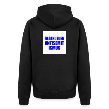 gegen jeden antisemitismus - Unisex Premium Bio Zip Hoodie - Schwarz - Hinten - Nico (187cm)