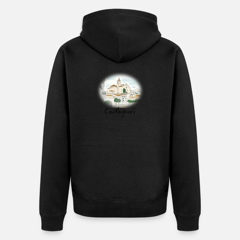 Cadaqués Aquarell - Unisex Premium Bio Zip Hoodie - Schwarz