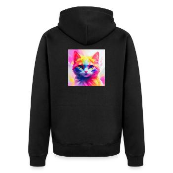 Lebendiges Regenbogenkatzen-Kunstwerk - Unisex Premium Bio Zip Hoodie - Schwarz - Hinten - Nico (187cm)