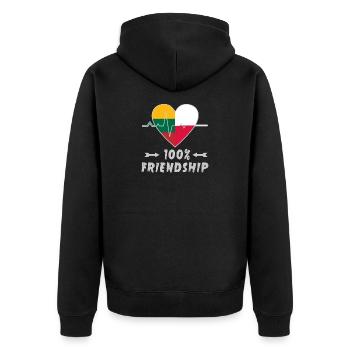 Litauen und Polen 100% Freundschaft - Unisex Premium Bio Zip Hoodie - Schwarz - Hinten - Nico (187cm)