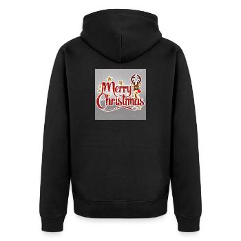 Merry Christmas Reindeer Glitter Script - Unisex Premium Organic Zip Hoodie - black - Back - Nico (187cm)