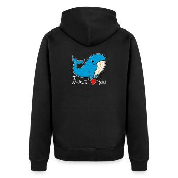 "I whale love you" Lustiger Blauwal. - Unisex Premium Bio Zip Hoodie - Schwarz - Hinten - Nico (187cm)