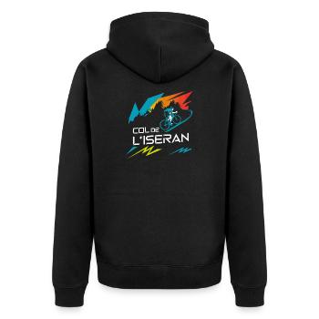 Col de l’Iseran Cycling Art - Unisex Premium Organic Zip Hoodie - black - Back - Nico (187cm)