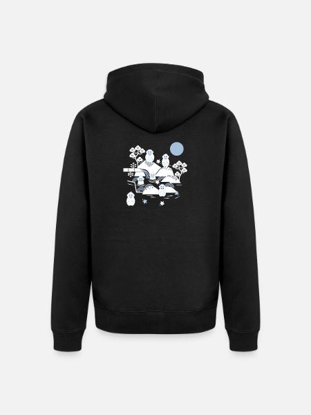 Chilling monkeys in a hot spring l white blue navy - Unisex Premium Organic Zip Hoodie - black