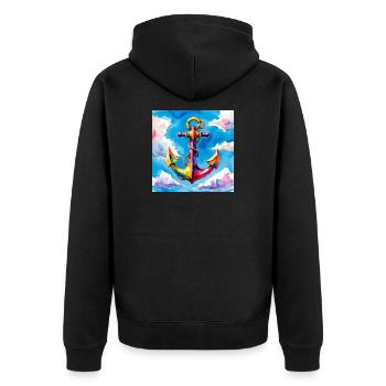 Bunt aquarellierter Anker im Himmel - Unisex Premium Bio Zip Hoodie - Schwarz - Hinten - Nico (187cm)
