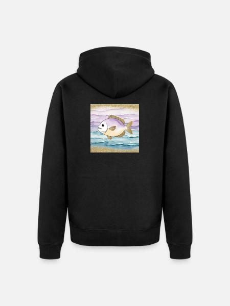Verspielter Fisch im Wasser - Unisex Premium Bio Zip Hoodie - Schwarz