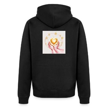 Golden heart in the protection of the hands - Unisex Premium Organic Zip Hoodie - black - Back - Nico (187cm)