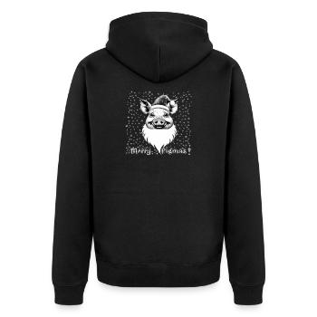 Merry Pigmas – Santa Pig with Snowflakes - Unisex Premium Organic Zip Hoodie - black - Back - Nico (187cm)
