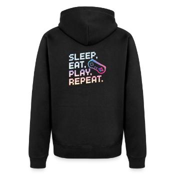Schlaf Essen Spielen Wiederholen Gaming Design - Unisex Premium Bio Zip Hoodie - Schwarz - Hinten - Nico (187cm)