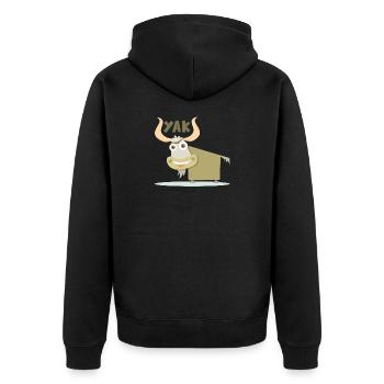 Fröhliche und farbenfrohe Illustration eines Yaks - Unisex Premium Bio Zip Hoodie - Schwarz - Hinten - Nico (187cm)