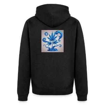 Blauer Hanfbaum mit Wasserdesign - Unisex Premium Bio Zip Hoodie - Schwarz - Hinten - Nico (187cm)