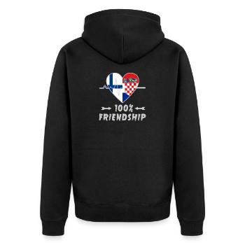 Finnland und Kroatien 100% Freundschaft - Unisex Premium Bio Zip Hoodie - Schwarz - Hinten - Nico (187cm)