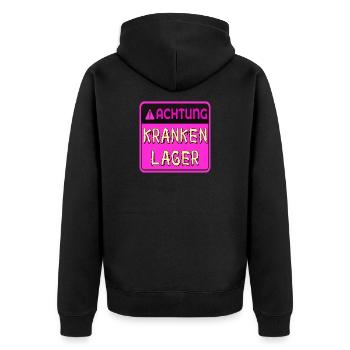 GUTE BESSERUNG KRANKENLAGER - Unisex Premium Bio Zip Hoodie - Schwarz - Hinten - Nico (187cm)
