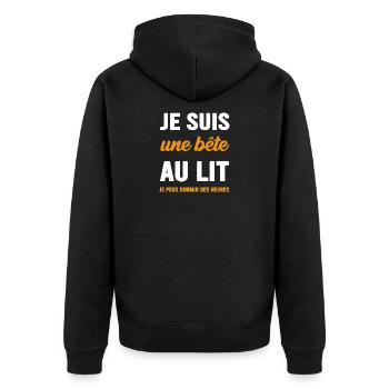 Ich bin ein Biest im Bett, ich kann stundenlang schlafen - Unisex Premium Bio Zip Hoodie - Schwarz - Hinten - Nico (187cm)
