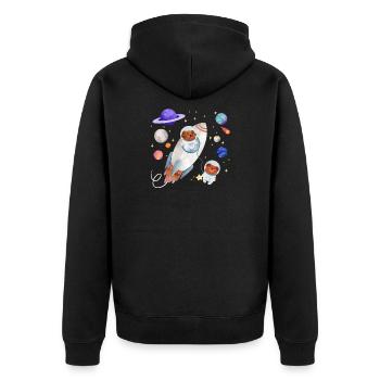 Un chien et un ours en peluche explorent l’espace - Veste à capuche bio Premium Unisexe - noir - Dos - Nico (187cm)