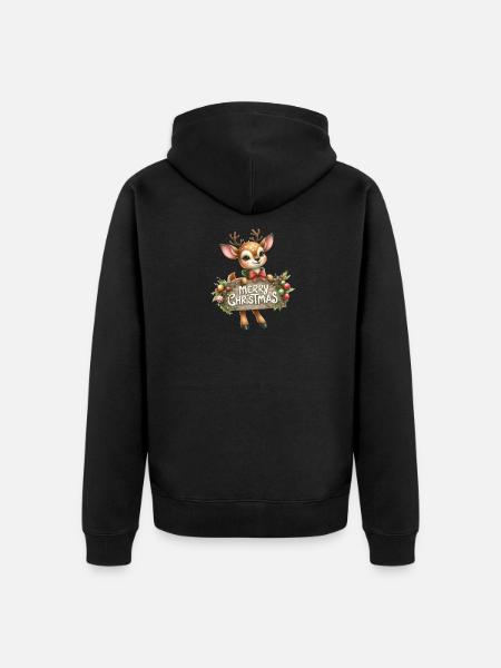Reindeer with Merry Christmas Sign - Unisex Premium Organic Zip Hoodie - black