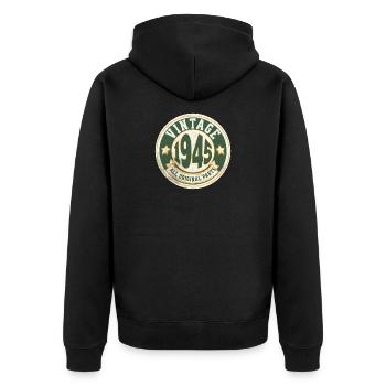 Vintage Design Jahr 1945 - Unisex Premium Bio Zip Hoodie - Schwarz - Hinten - Nico (187cm)