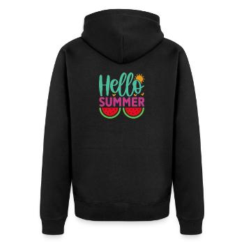Hallo Sommer - Unisex Premium Bio Zip Hoodie - Schwarz - Hinten - Nico (187cm)
